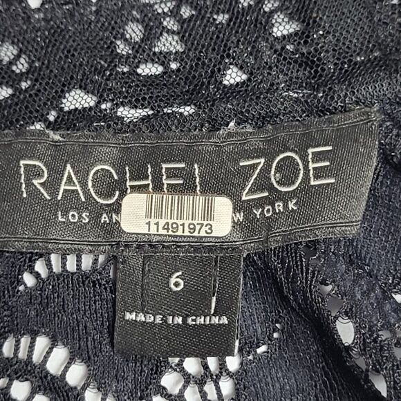 Rachel Zoe Size 6 RTR Designer Black Lace Dress Long Sleeve High Neck Hidden Zip - Picture 3 of 16